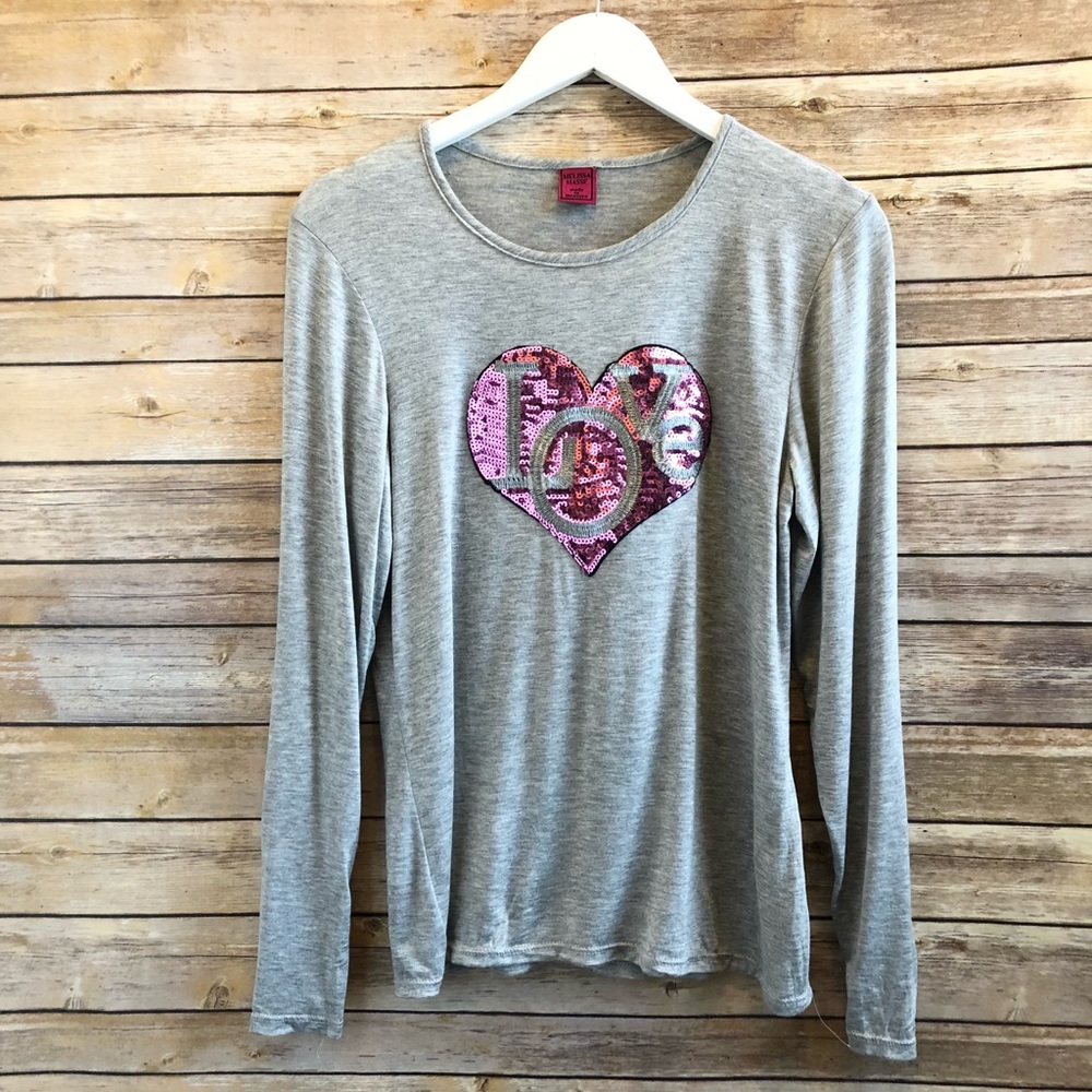 Melissa Masse Sequin Heart Love Tee Size Med NWOT